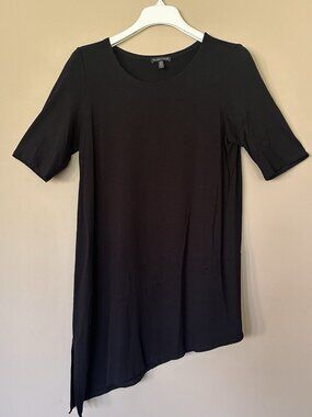 Eileen Fisher Black Tunic Top Women S Asymmetric Viscose Quiet Luxury Minimalist